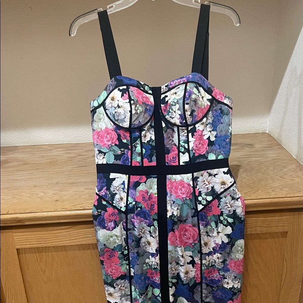 Rebecca Minkoff Floral Midi Dress - Black, Pink, Blue